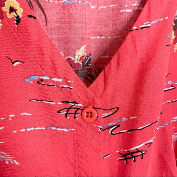 Reformation Denise Midi Dress (Sz XL) Button Down Tencel Red Fiji Print - Picture 6 of 15